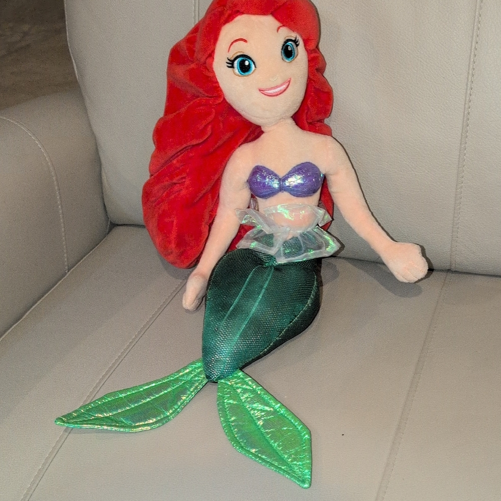 Sparkling Mermaid Ariel Plush with Red Hair and Green Sparkly Tail